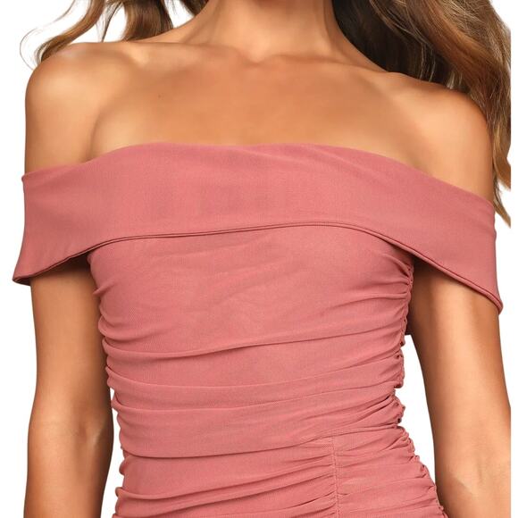 Lulus Revel in the Romance Dusty Rose Pink Mesh Off The Shoulder Maxi Dress - Picture 5 of 16